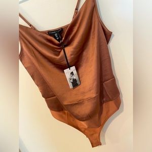 NWT Sincerely Jules Chocolate satin‎ sleeveless cowl neck bodysuit